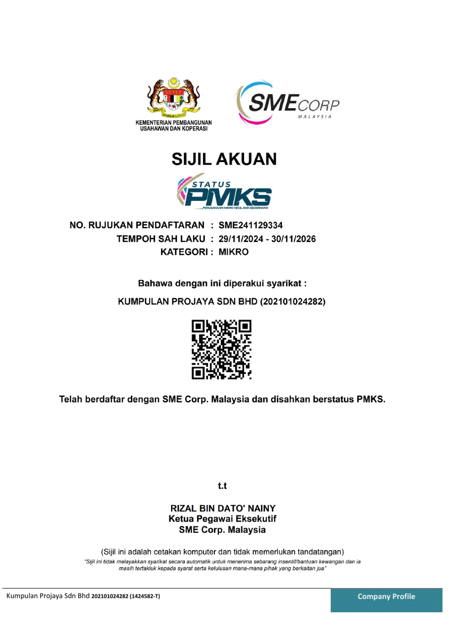 Kumpulan Projaya SME Corp registration acknowledgement